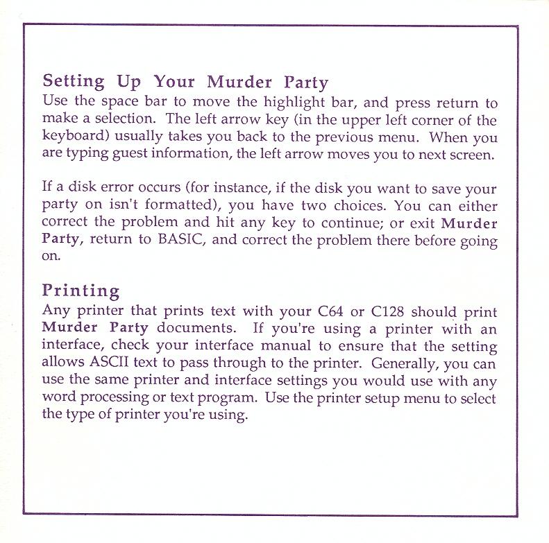 Make Your Own Murder Party command summary page 2