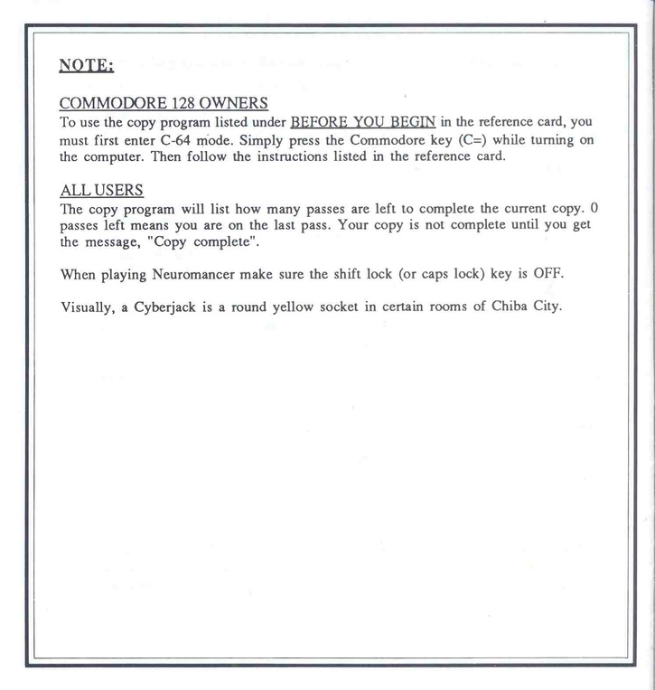 Neuromancer reference card 7