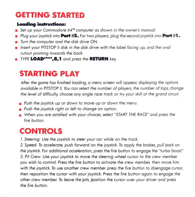 PITSTOP II Manual Page 2
