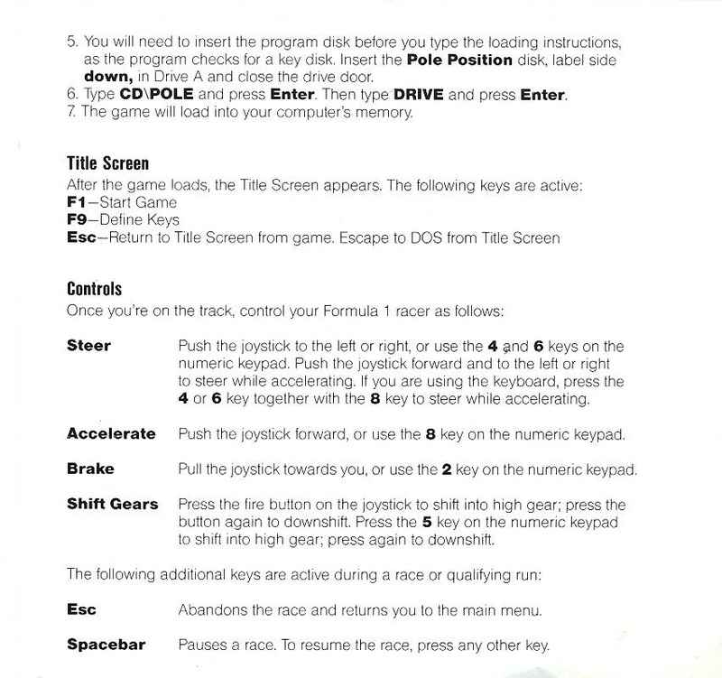 Pole Position IBM manual page 3