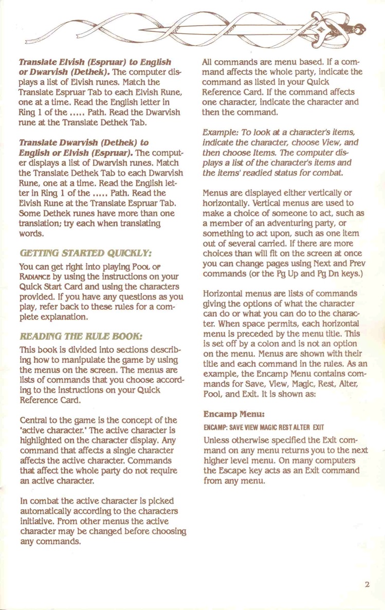 Pool of Radiance Manual Page 2