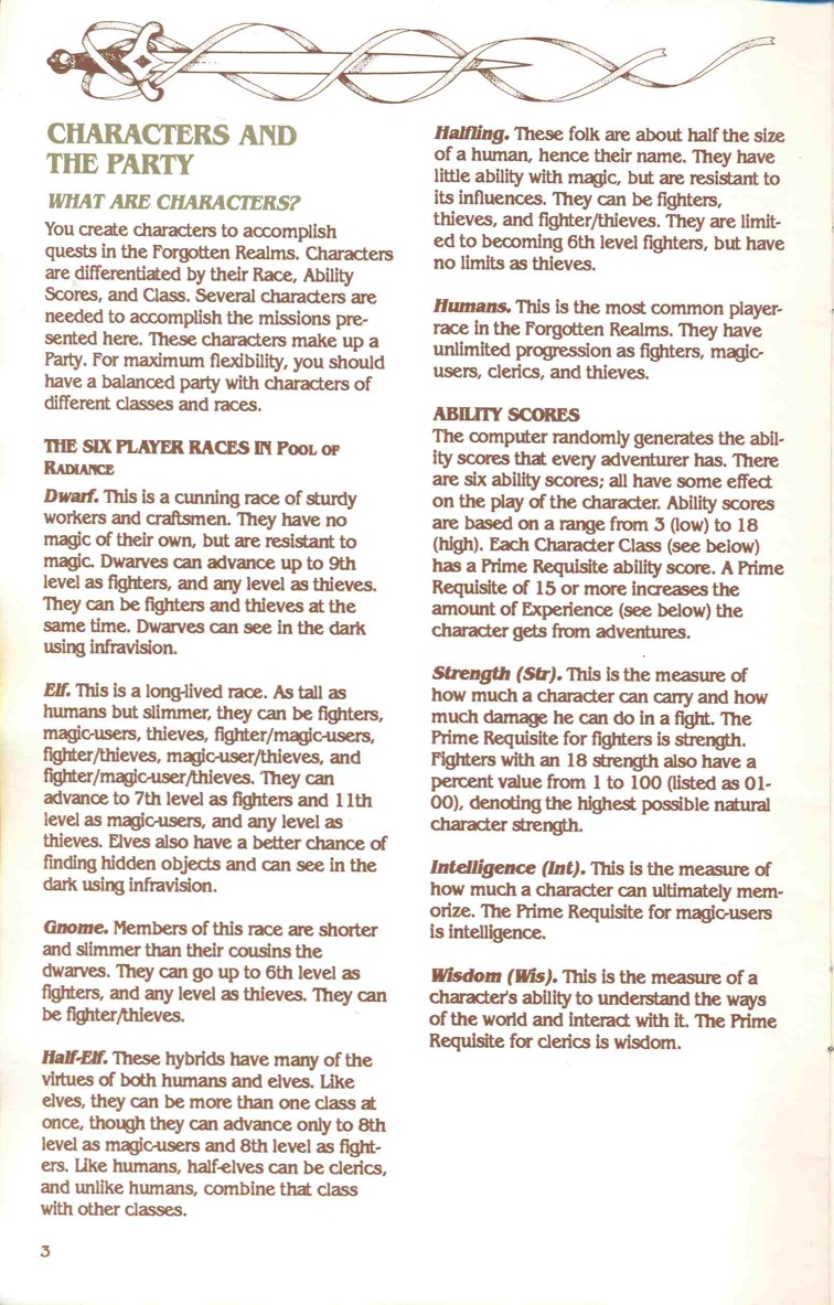 Pool of Radiance Manual Page 3
