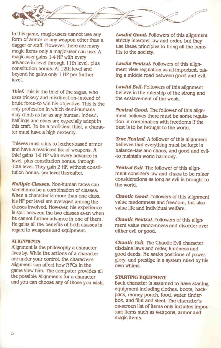 Pool of Radiance Manual Page 5