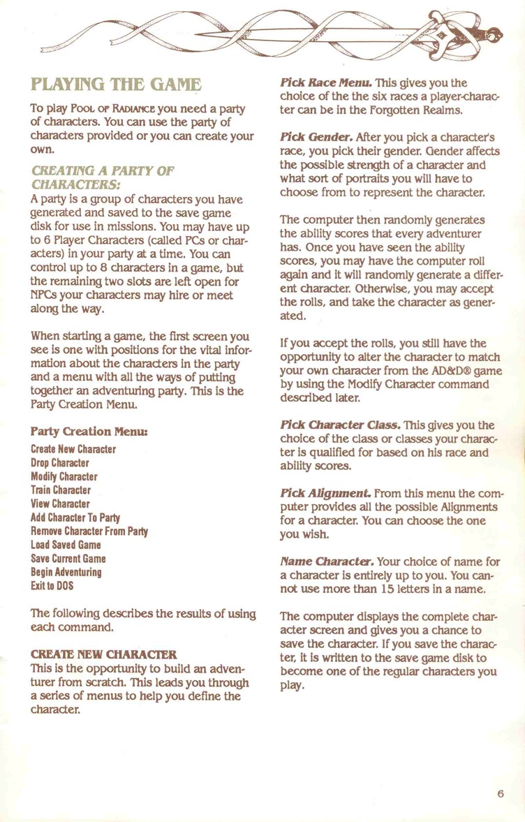 Pool of Radiance Manual Page 6