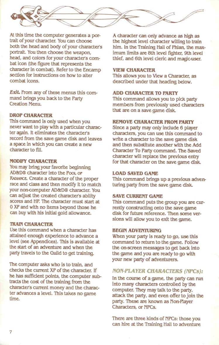 Pool of Radiance Manual Page 7