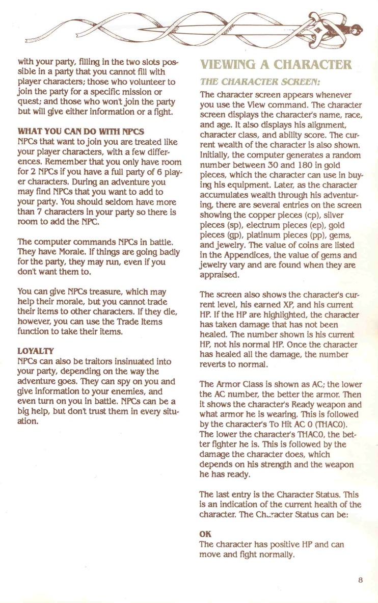 Pool of Radiance Manual Page 8