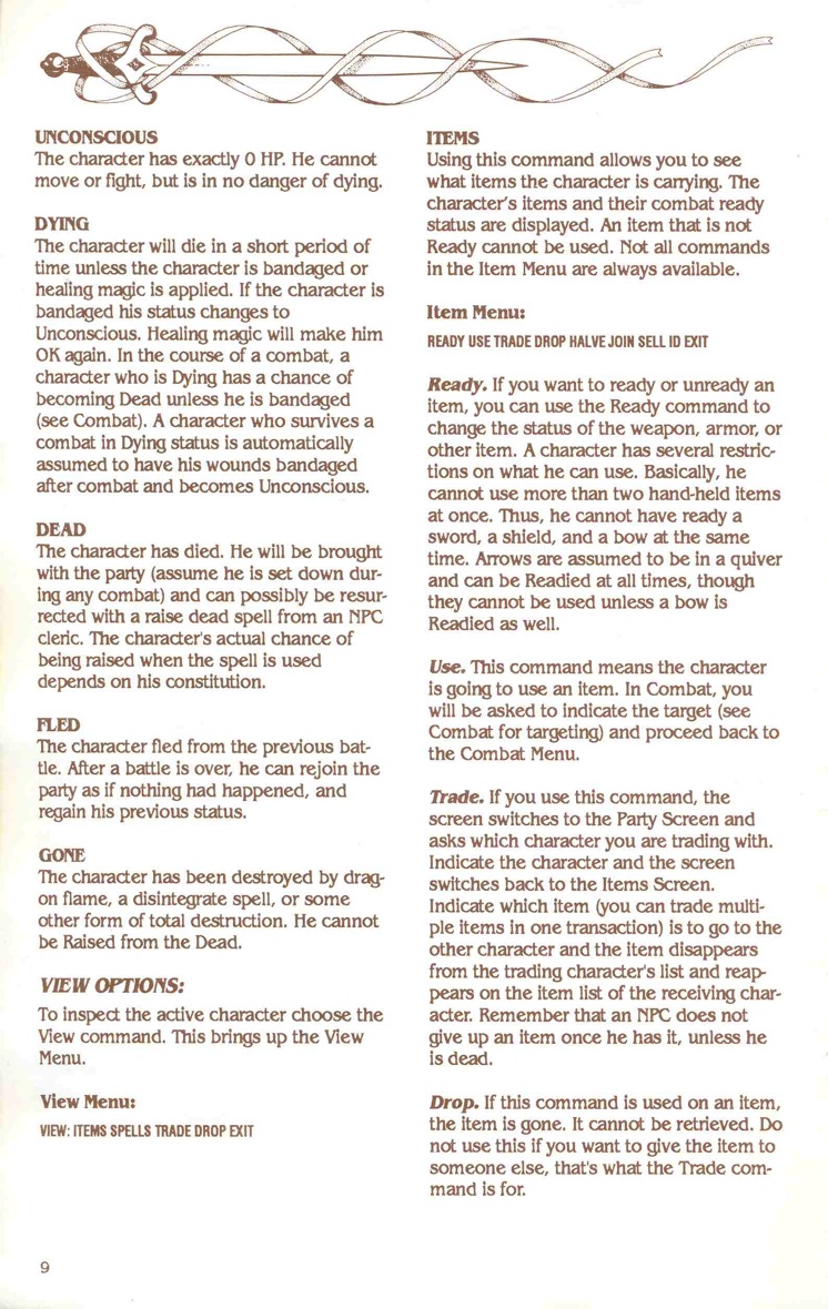 Pool of Radiance Manual Page 9