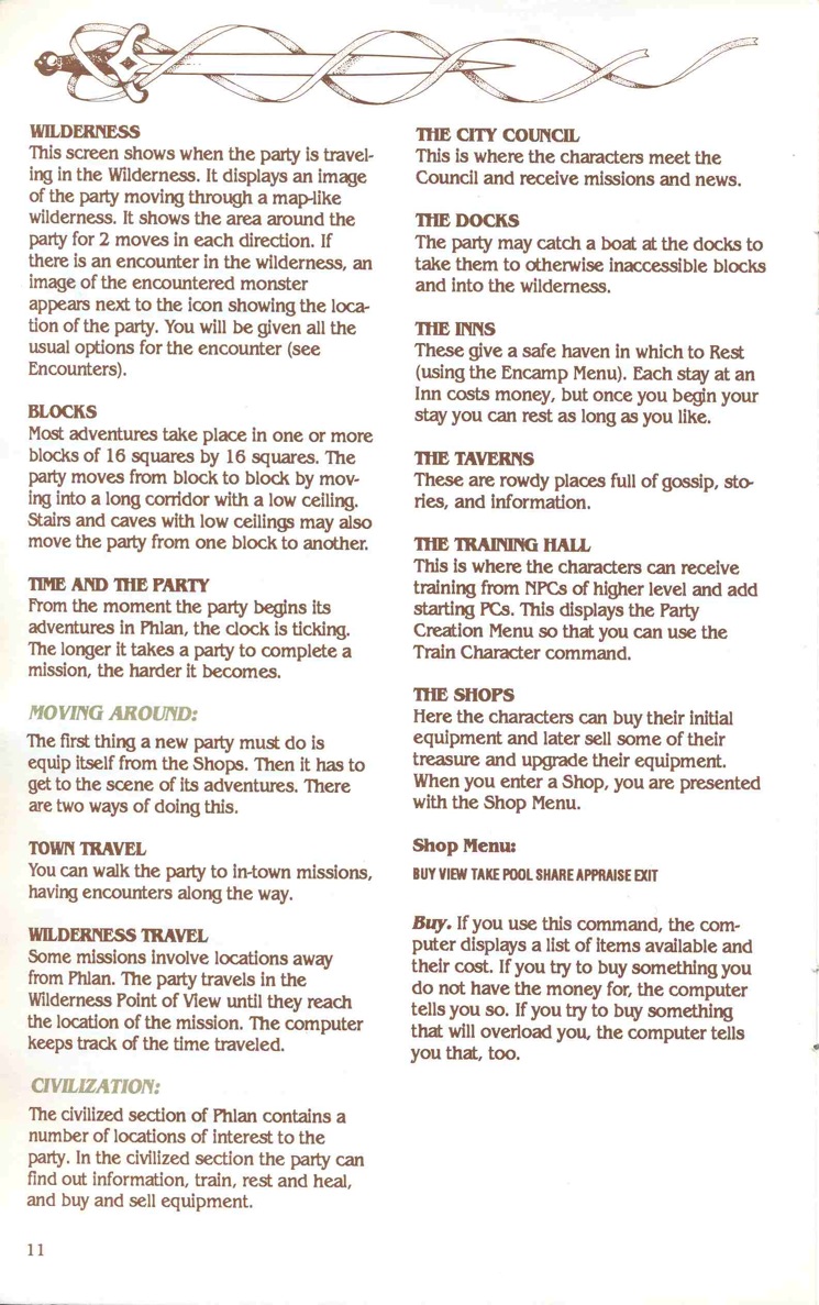 Pool of Radiance Manual Page 11