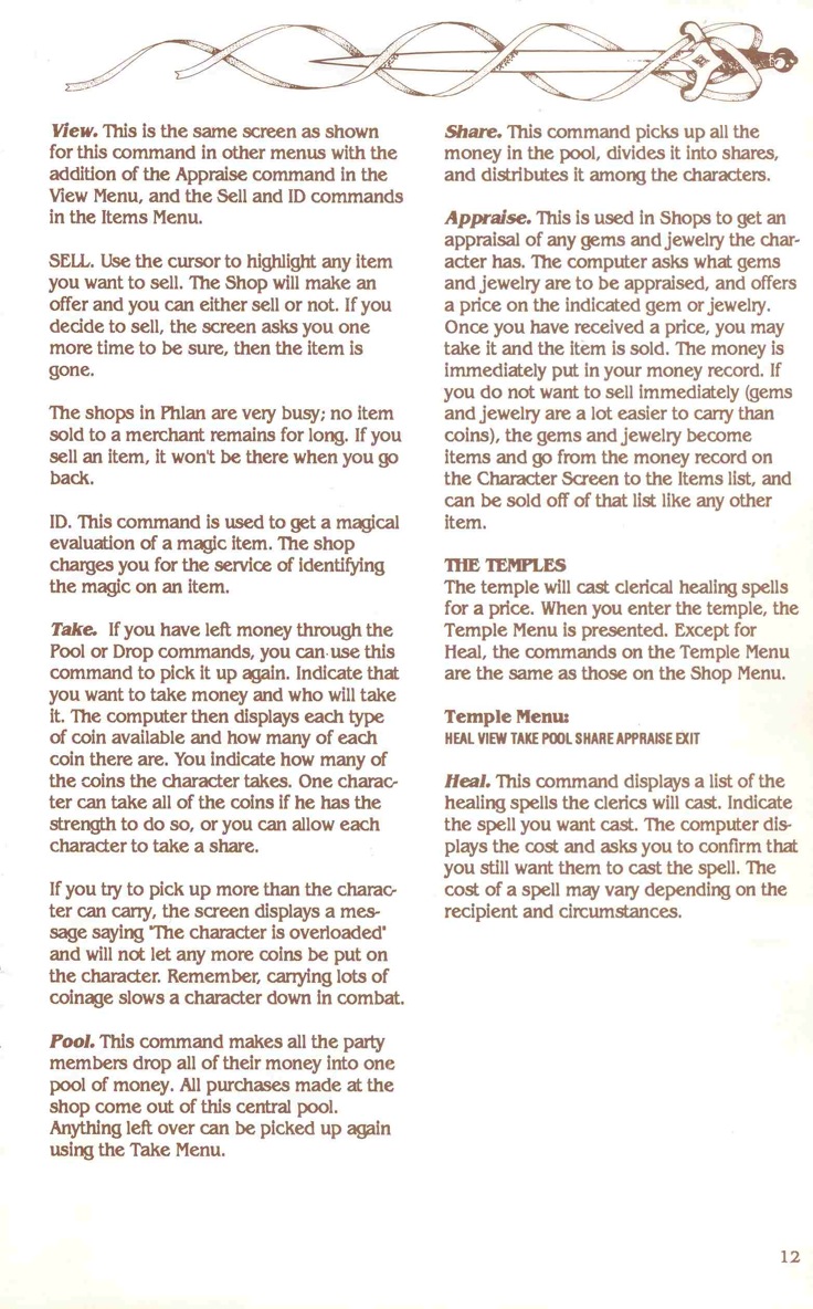Pool of Radiance Manual Page 12