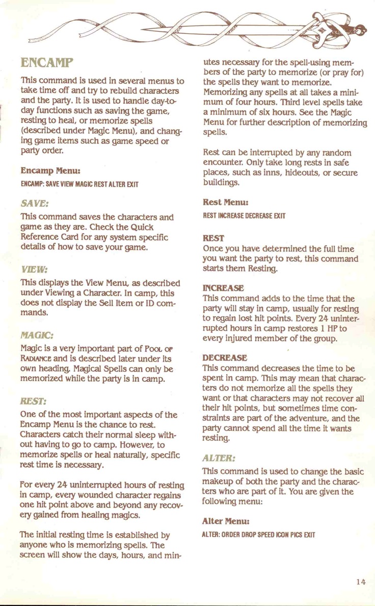 Pool of Radiance Manual Page 14