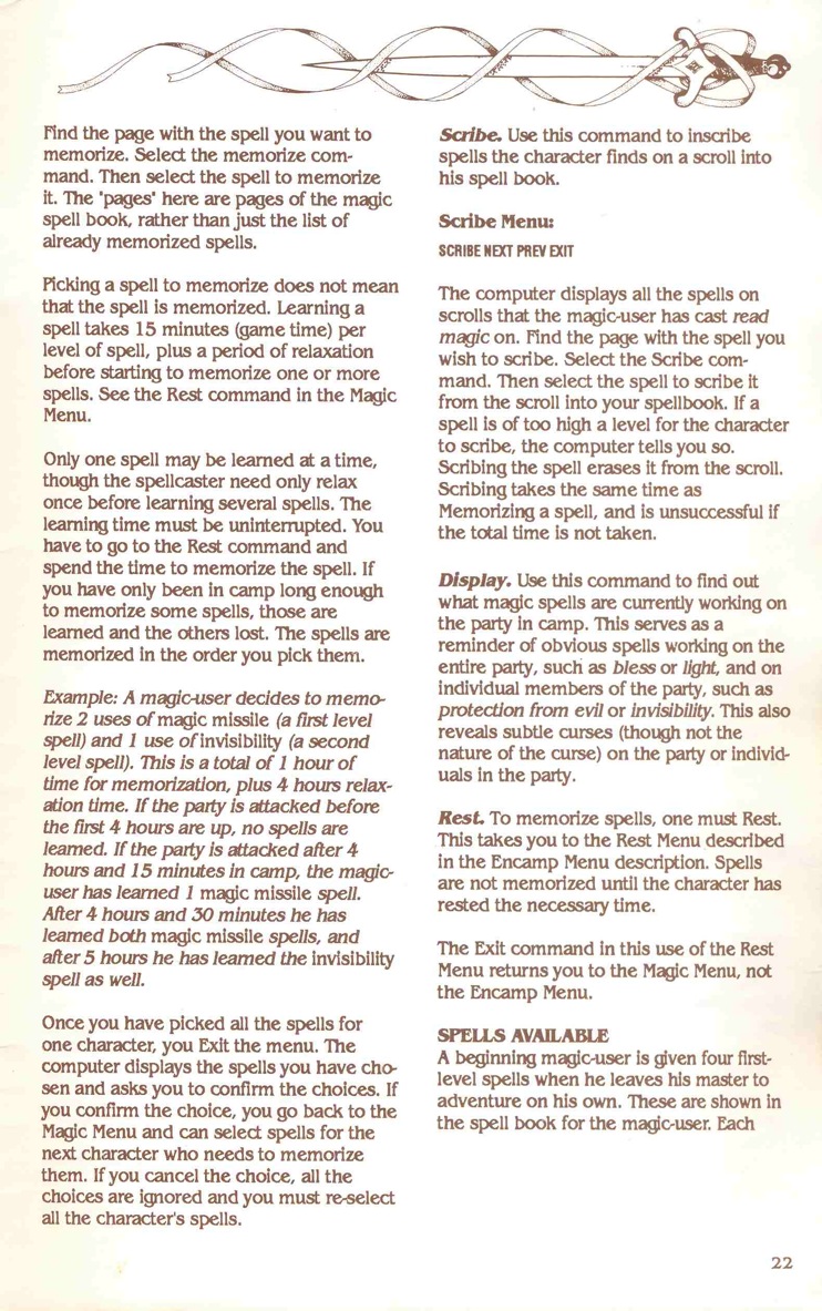 Pool of Radiance Manual Page 22