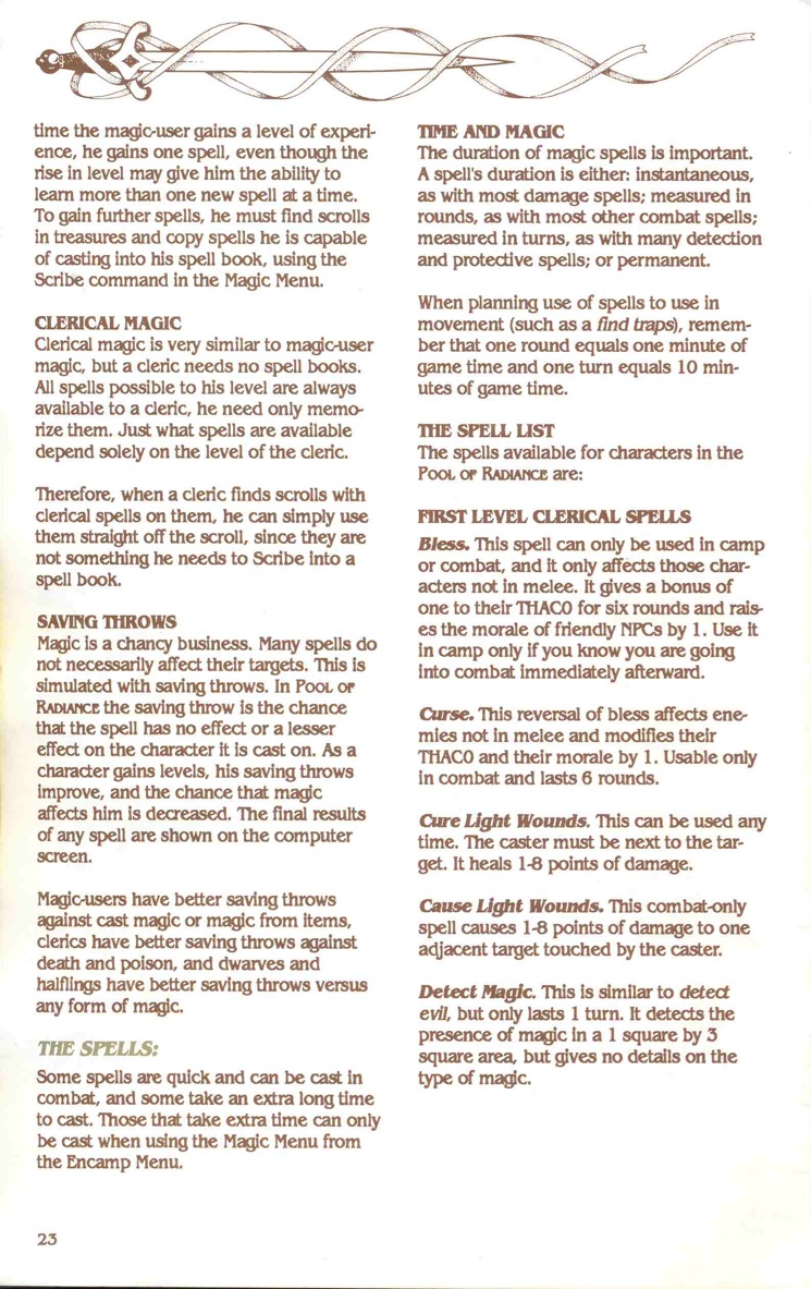 Pool of Radiance Manual Page 23