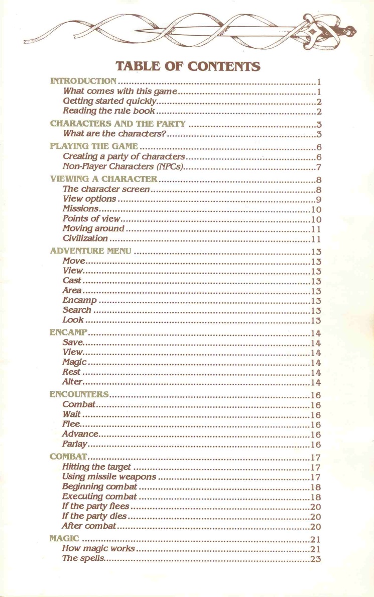 Pool of Radiance Manual Page ii