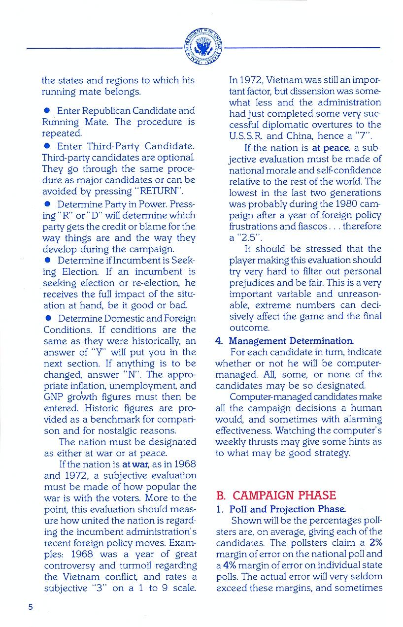 President Elect (1988 Edition) manual page 5