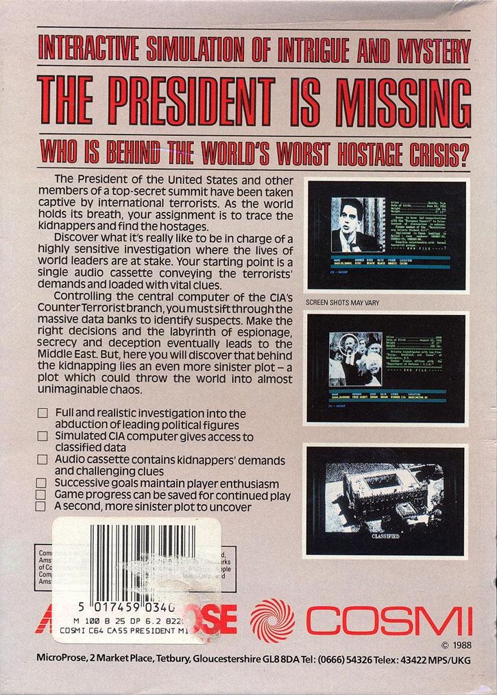 The President is Missing box back