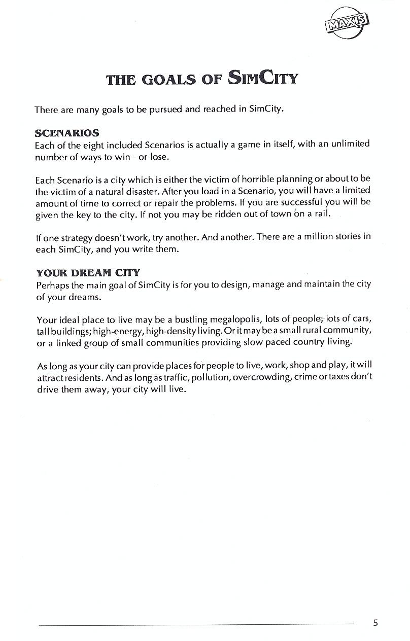 SimCity manual page 5