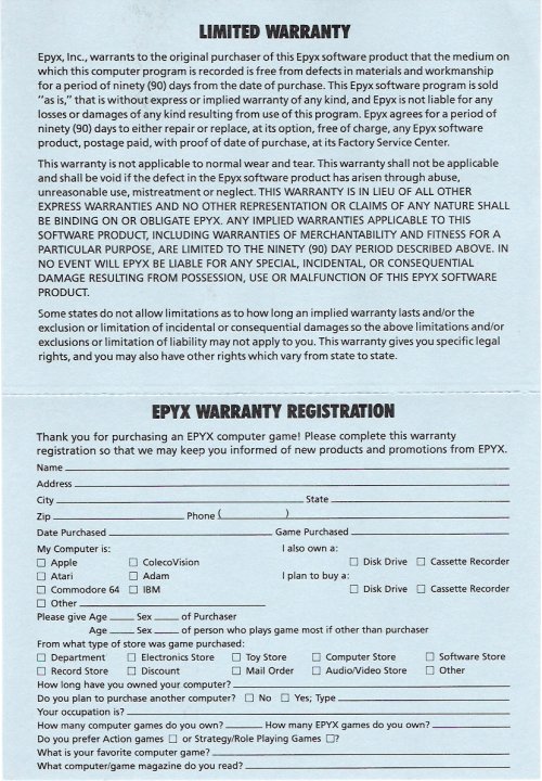 Summer Games Warranty Back