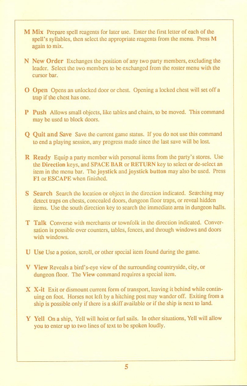 Ultima V: Warriors of Destiny Player reference card page 5