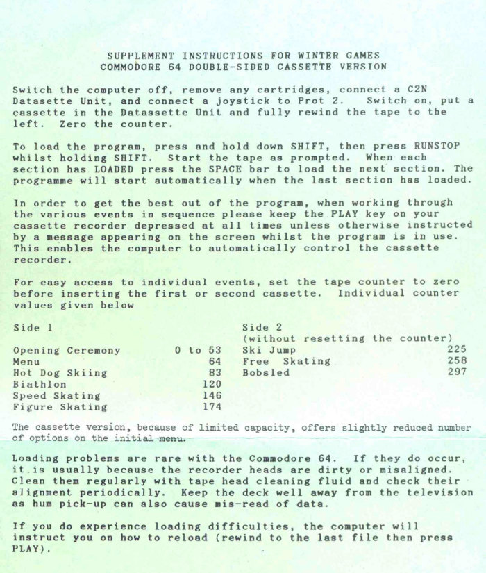 Winter Games Supplement Instructions
