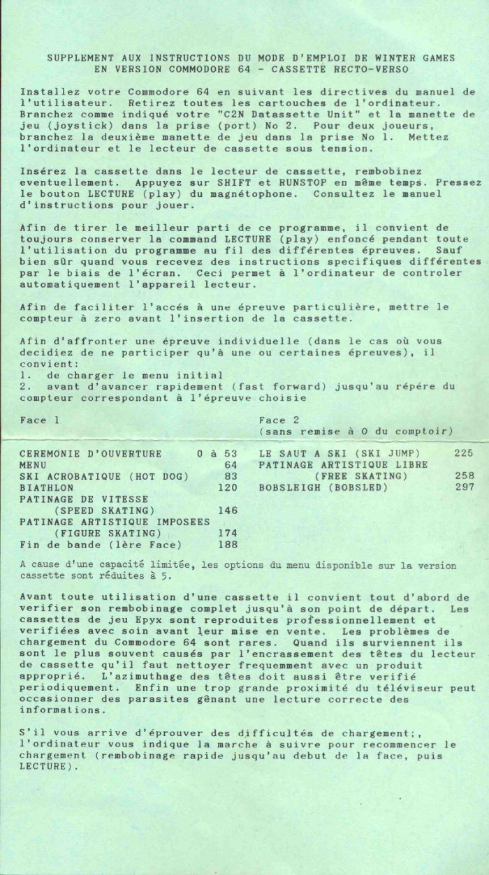 Winter Games Supplement Instructions (French)